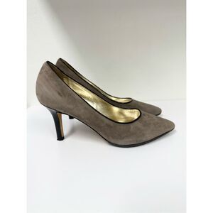 Ron White Cindy Taupe All Day Heels Leather Suede Patent Pump Heel Size 37 6.5 7